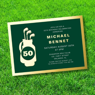 Elegant Green Golf 50th Birthday Gold Folieneinladung