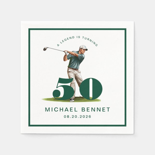 Elegant Green Golf 50th Birthday Serviette (Vorderseite)
