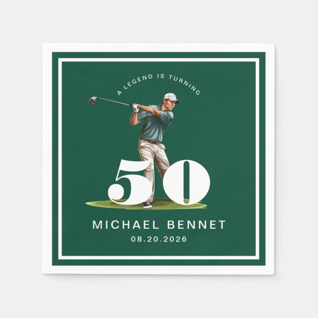Elegant Green Golf 50th Birthday Serviette (Vorderseite)