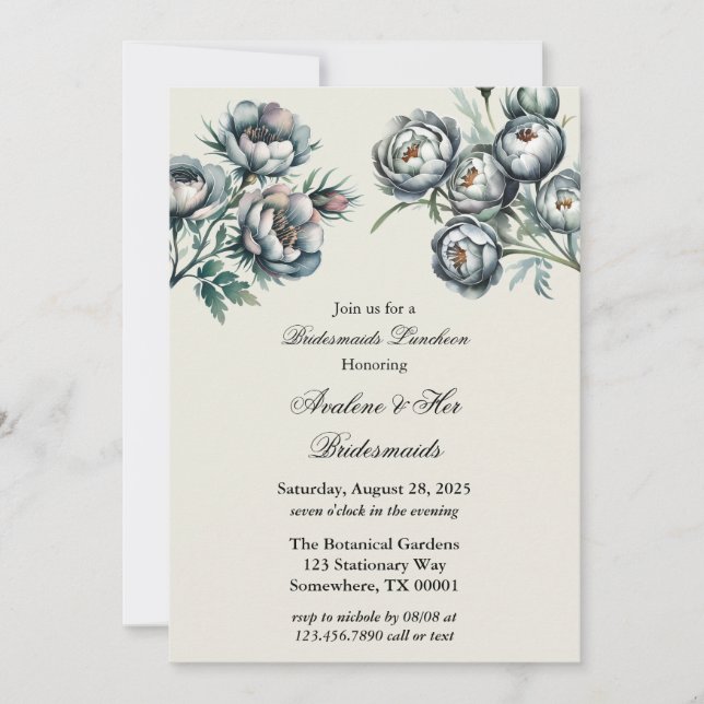 Elegant Green & Gray Bouquet Bridesmaids Luncheoen Einladung (Vorderseite)