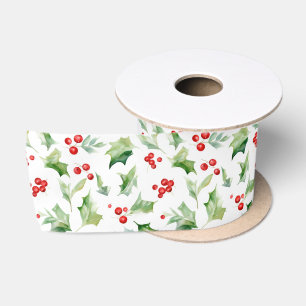 Elegant Green Holly Verlasst Red Berries Satinband