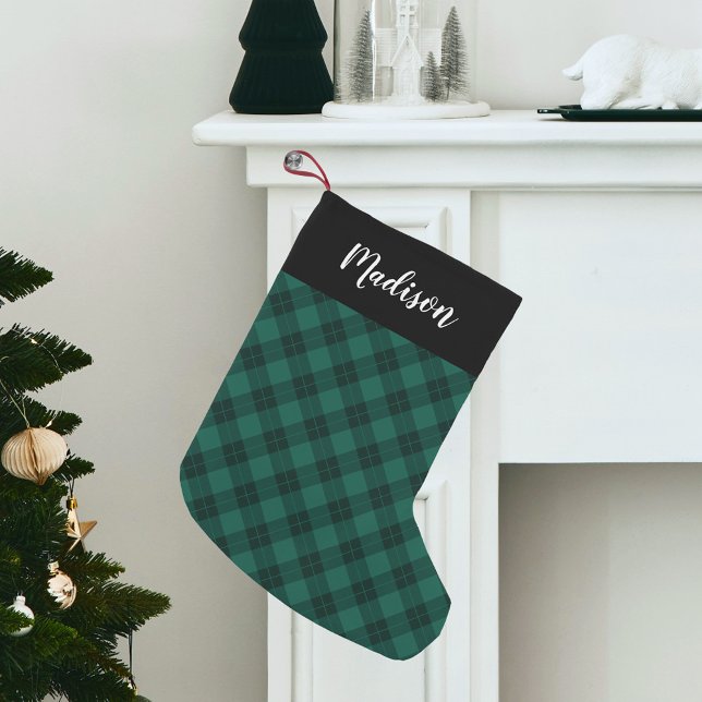 Elegant Green Kariert Personalisiert Kleiner Weihnachtsstrumpf (Von Creator hochgeladen)