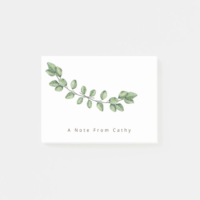 Elegant Green Leaf Name Postit Notes Post-it Klebezettel (Vorderseite)