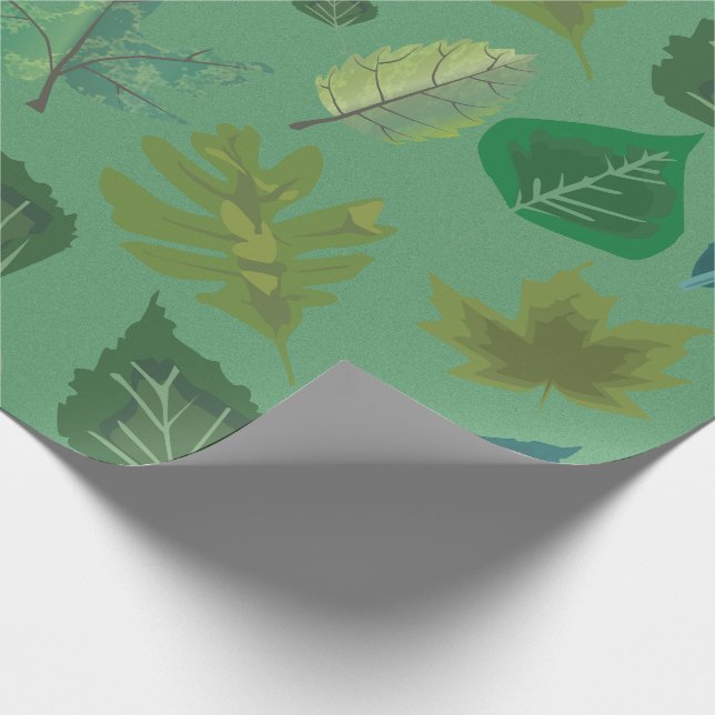 Elegant Green Leaf Pattern Wrapping Paper  Geschenkpapier (Ecke)