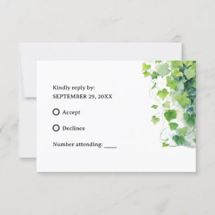 Elegant Green Leaf Wedding RSVP Karte