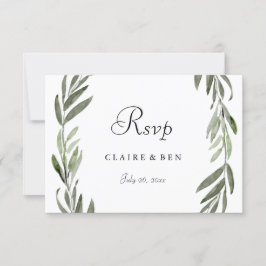 Elegant Green Leaf Wreath Wedding RSVP