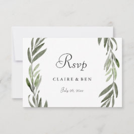 Elegant Green Leaf Wreath Wedding RSVP Karte