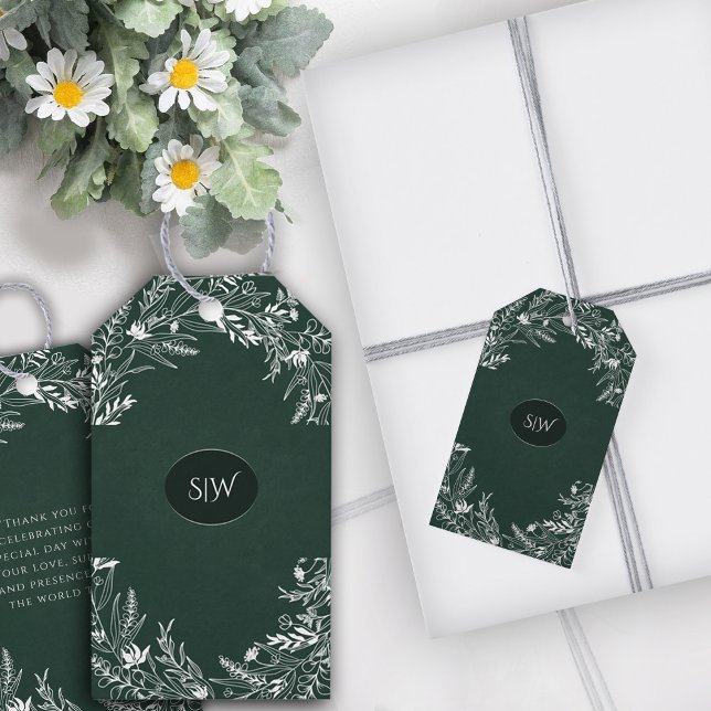  Elegant  Green Leaves Minimalist  Monogram  Geschenkanhänger (Von Creator hochgeladen)