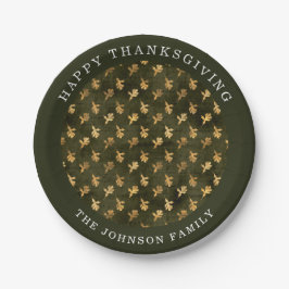 Elegant Green Leaves Thanksgiving Pappteller