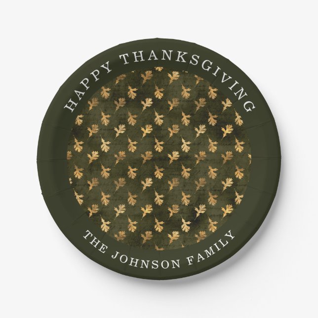 Elegant Green Leaves Thanksgiving Pappteller (Vorderseite)