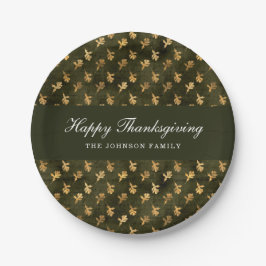 Elegant Green Leaves Thanksgiving Pappteller