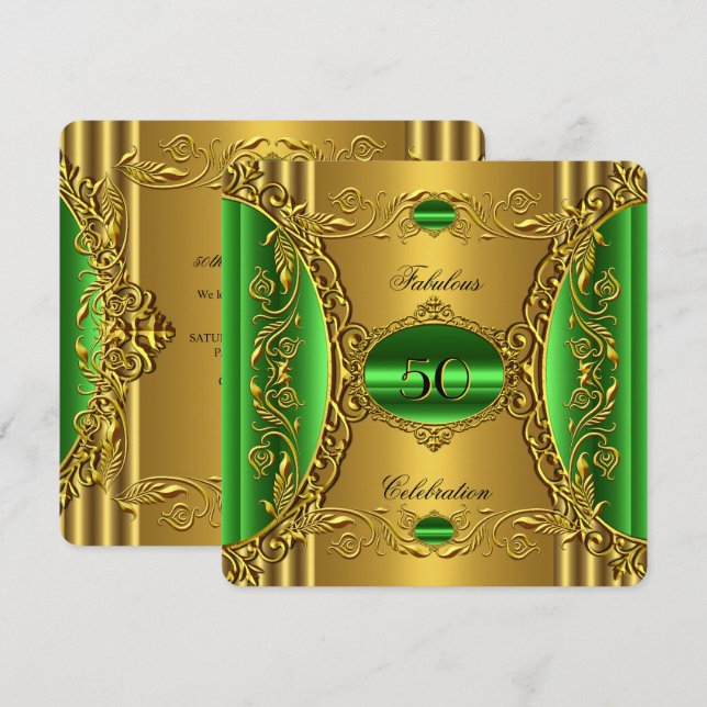 Elegant Green Limon Gold Fantastischer 50. Geburts Einladung (Vorne/Hinten)