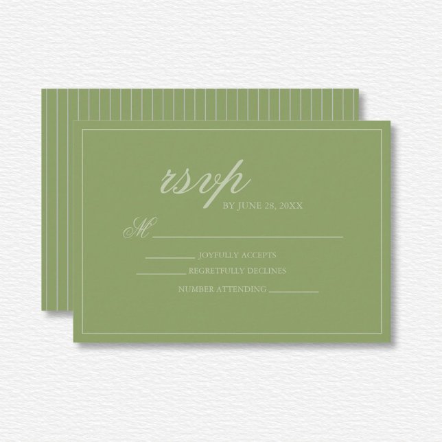 Elegant Green Lines Wedding RSVP Karte (Von Creator hochgeladen)
