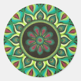 Elegant Green Mandala | Bohemisch Zen Minimalistis Runder Aufkleber