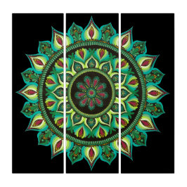 Elegant Green Mandala | Bohemisch Zen Minimalistis Triptychon