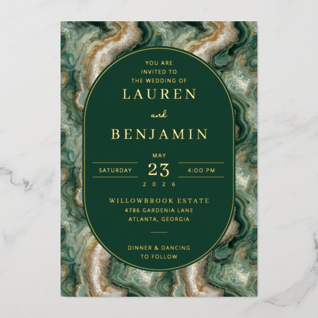 Elegant Green Marble Wedding Invitation (Recto)