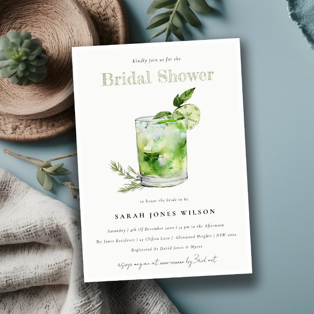 Elegant Green Margarita Cocktail Bridal Shower Einladung (Von Creator hochgeladen)