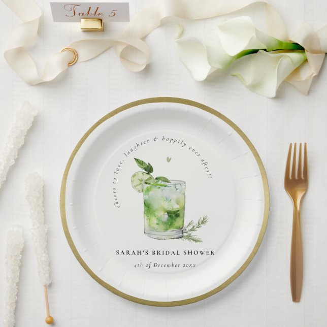 Elegant Green Margarita Cocktail Bridal Shower Pappteller (Hochzeit)