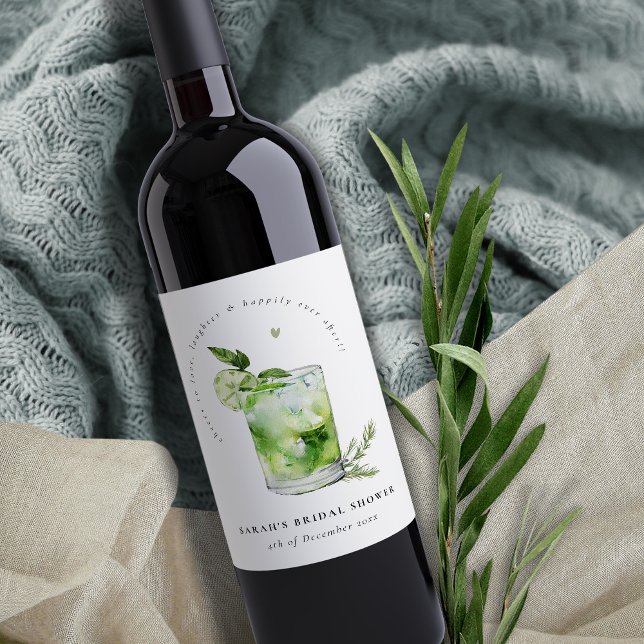 Elegant Green Margarita Cocktail Bridal Shower Weinetikett (Von Creator hochgeladen)