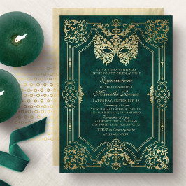 Elegant Green Masquerade Maske Quinceanera Einladung