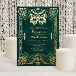 Elegant Green Masquerade Maske Quinceanera Folieneinladung