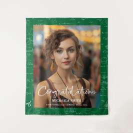 Elegant Green Math Congratulations Photo Graduate Wandteppich