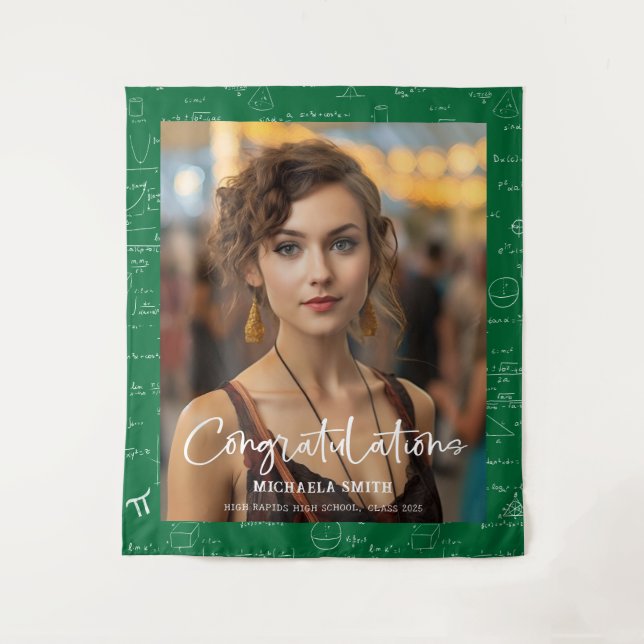 Elegant Green Math Congratulations Photo Graduate Wandteppich (Vorderseite)