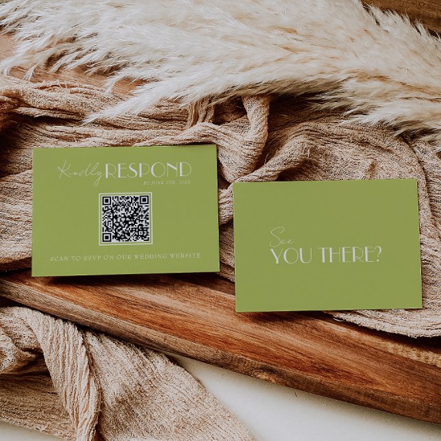 Elegant Green Minimalist QR Code Wedding RSVP Karte (Von Creator hochgeladen)