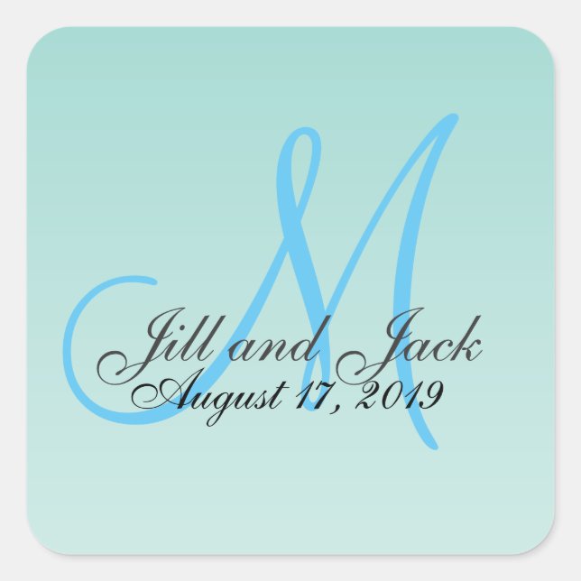 Elegant Green Mint Fab Monogram Square Sticker (Vorderseite)