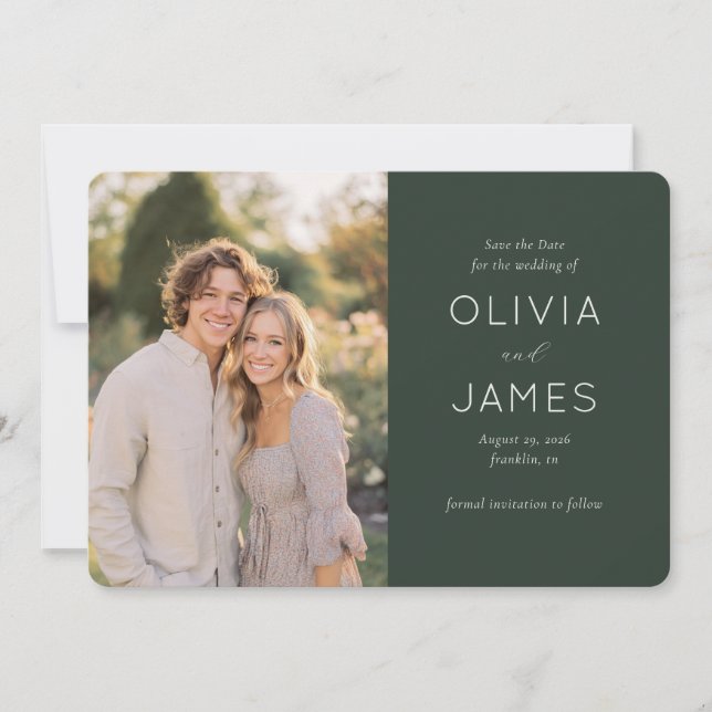 Elegant Green Modern Photo Save The Date (Vorderseite)