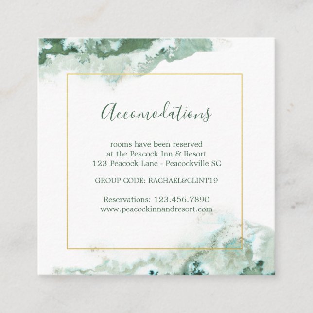 Elegant Green Ombre Marmor Hochzeitsunterkunft Begleitkarte (Vorderseite)