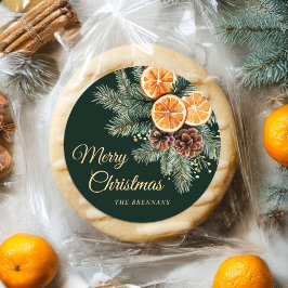 Elegant Green Orange Citrus Merry Weihnachten Runder Aufkleber