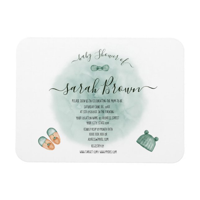 ELEGANT GREEN & ORANGE WATERCOLOR BABY DUSCHE MAGNET (Horizontal)