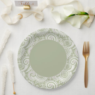 Elegant Green Paisley Border Pappteller