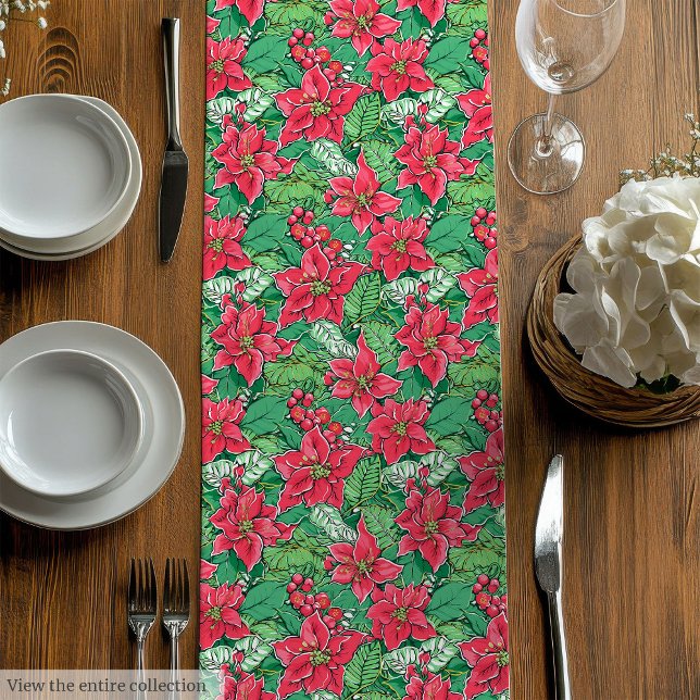 Elegant green pink preppy Christmas table runner Mittelgroßer Tischläufer (Elegant green pink preppy Christmas table runner)