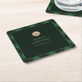 Elegant Green Plaid Merry Christmas Rechteckiger Pappuntersetzer