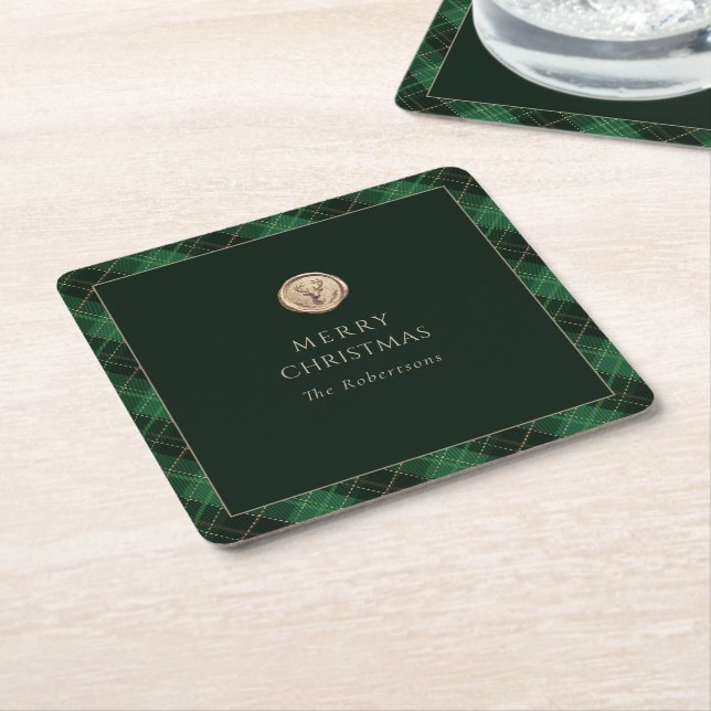 Elegant Green Plaid Merry Christmas  Rechteckiger Pappuntersetzer (angewinkelt)