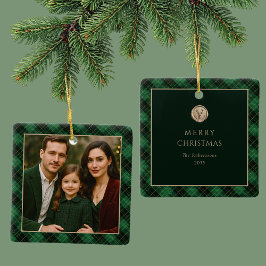 Elegant Green Plaid Personalized Photo Keramikornament