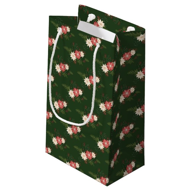 Elegant Green Poinsettia Weihnachten Kleine Geschenktüte (Rückseite Schrägansicht)