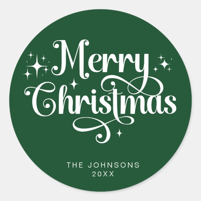 Elegant Green Retro Frohe Weihnachtsschrift Custom Runder Aufkleber (Vorderseite)