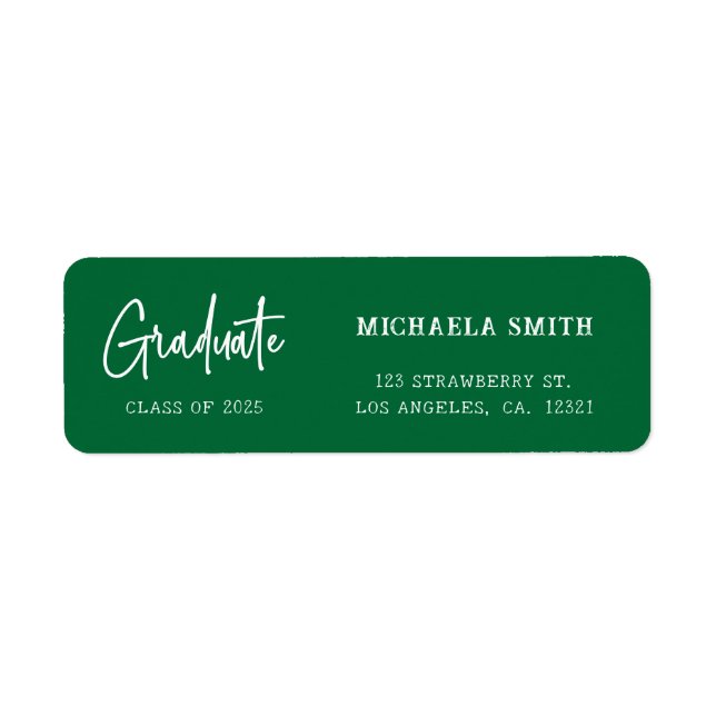 Elegant Green Script Graduation Return Address (Vorne)