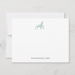 Elegant Green Script Monogram Mitteilungskarte