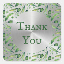 Elegant Green Silver Watercolor Floral Vielen Dank