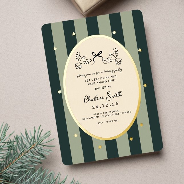 Élégant Green Striped Holiday Party Invitation (Créateur téléchargé)