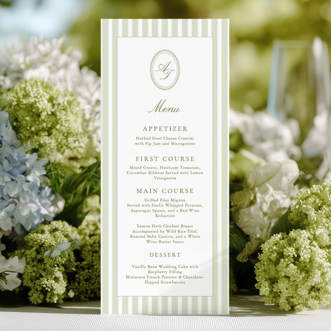 Elegant Green Stripes Wedding Menu (Créateur téléchargé)