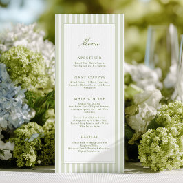 Elegant Green Stripes Wedding Menu Menükarte