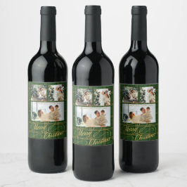 Elegant Green Tartan Family Photo Christmas Card Weinetikett