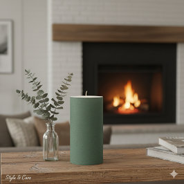 Elegant Green Textured Pillar Candle Customizable Stumpenkerze