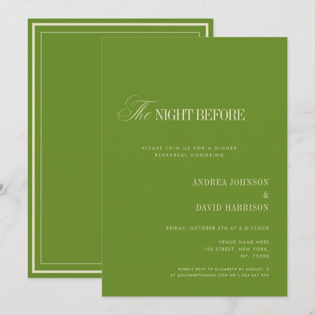 Elegant Green The Night Before Rehearsal Dinner Einladung (Vorne/Hinten)