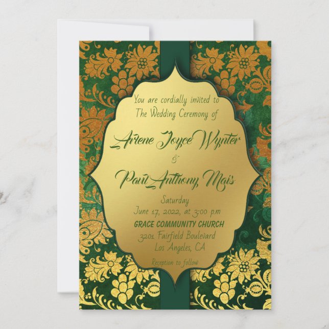 Elegant Green und Gold Einladung (Vorderseite)